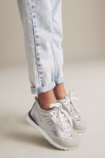 Silver Metallic Lace-Up Trainers