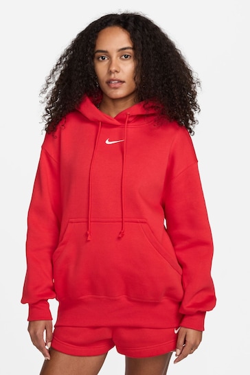 Nike Red Oversized Mini Swoosh Hoodie