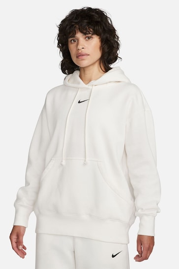 Nike White Phoenix Fleece Oversized Mini Swoosh Pullover Hoodie
