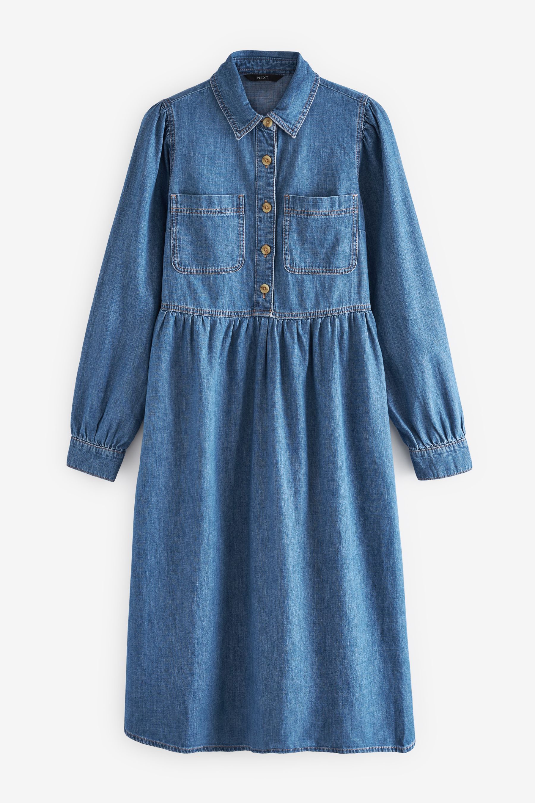 Mid Blue Denim Smock Midi Dress