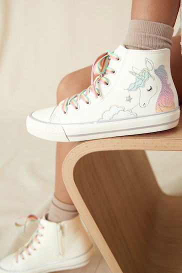 White Rainbow Unicorn Standard Fit (F) Lace-Up High Top Trainers