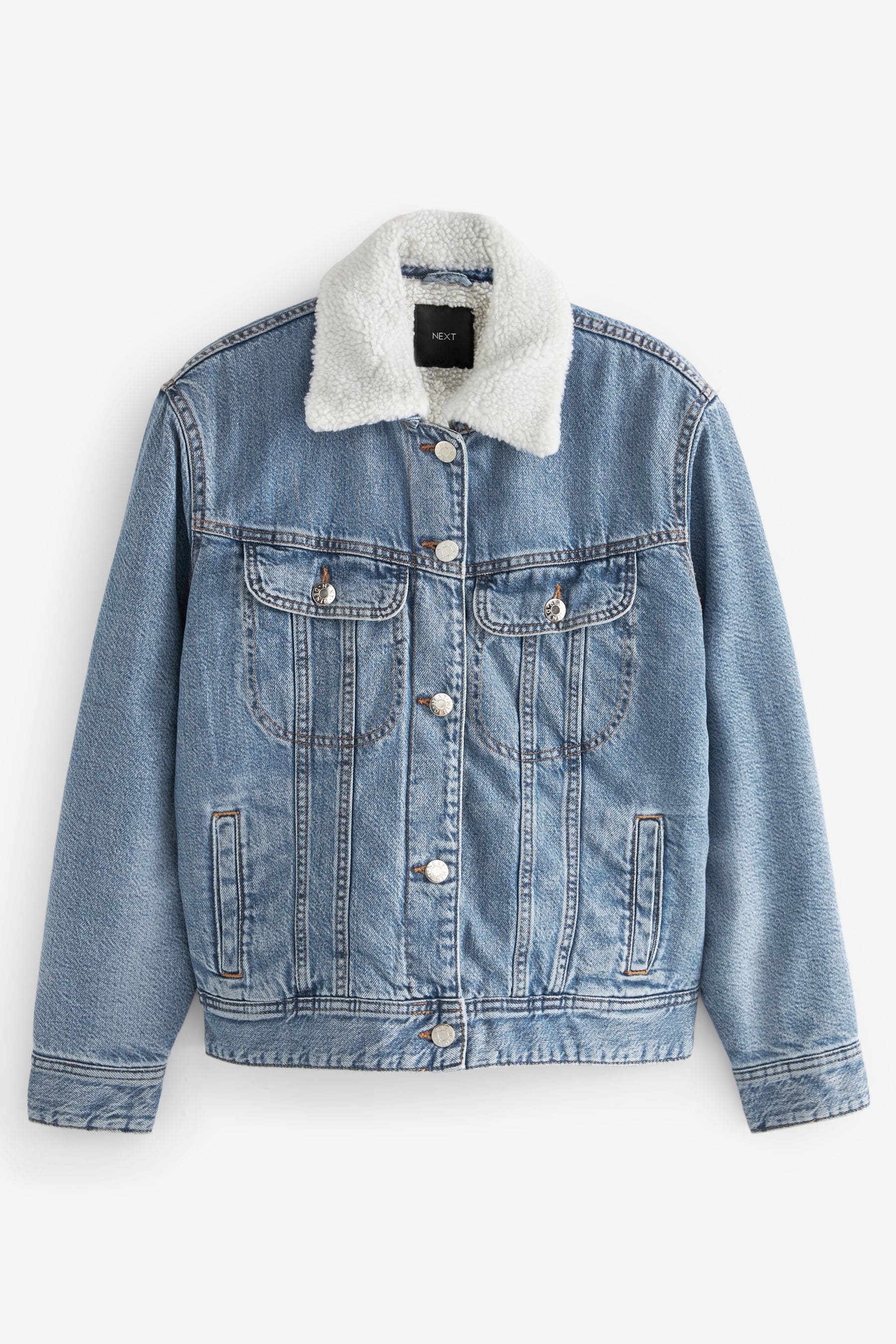 Buy Mid Blue Borg Lined Denim Jacket from the Next UK online shop
