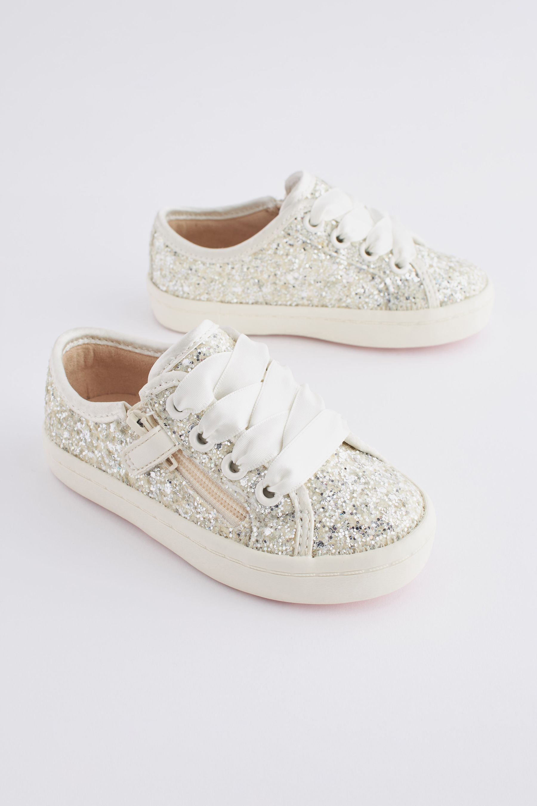 White glitter shop trainers