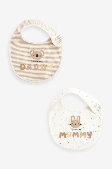 White Mummy/Daddy Regular Baby Bibs 2 Pack