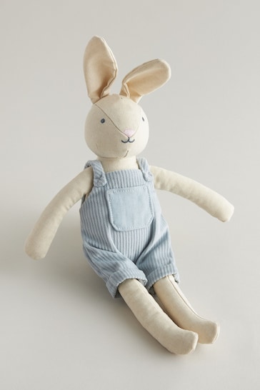 Blue Fabric Bunny in Dungarees Toy