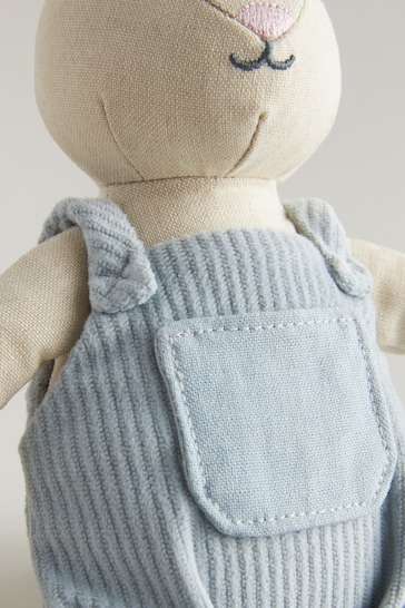 Blue Fabric Bunny in Dungarees Toy
