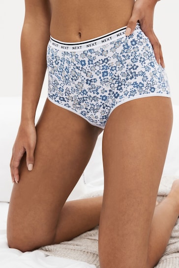 White/Blue Full Brief Cotton Rich Logo Knickers 4 Pack