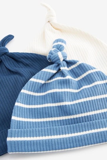 Blue/Cream Baby Tie Top Hats 3 Pack (0-18mths)