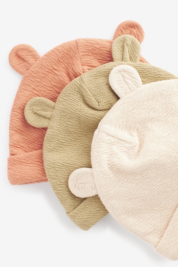 Green/Orange 3 Pack Baby Bear Ear Beanie Hats (0mths-2yrs)