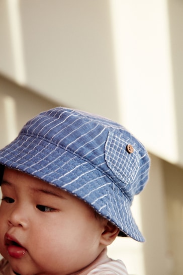 Blue Denim Stripe Reversible Baby Bucket Hat (0mths-2yrs)