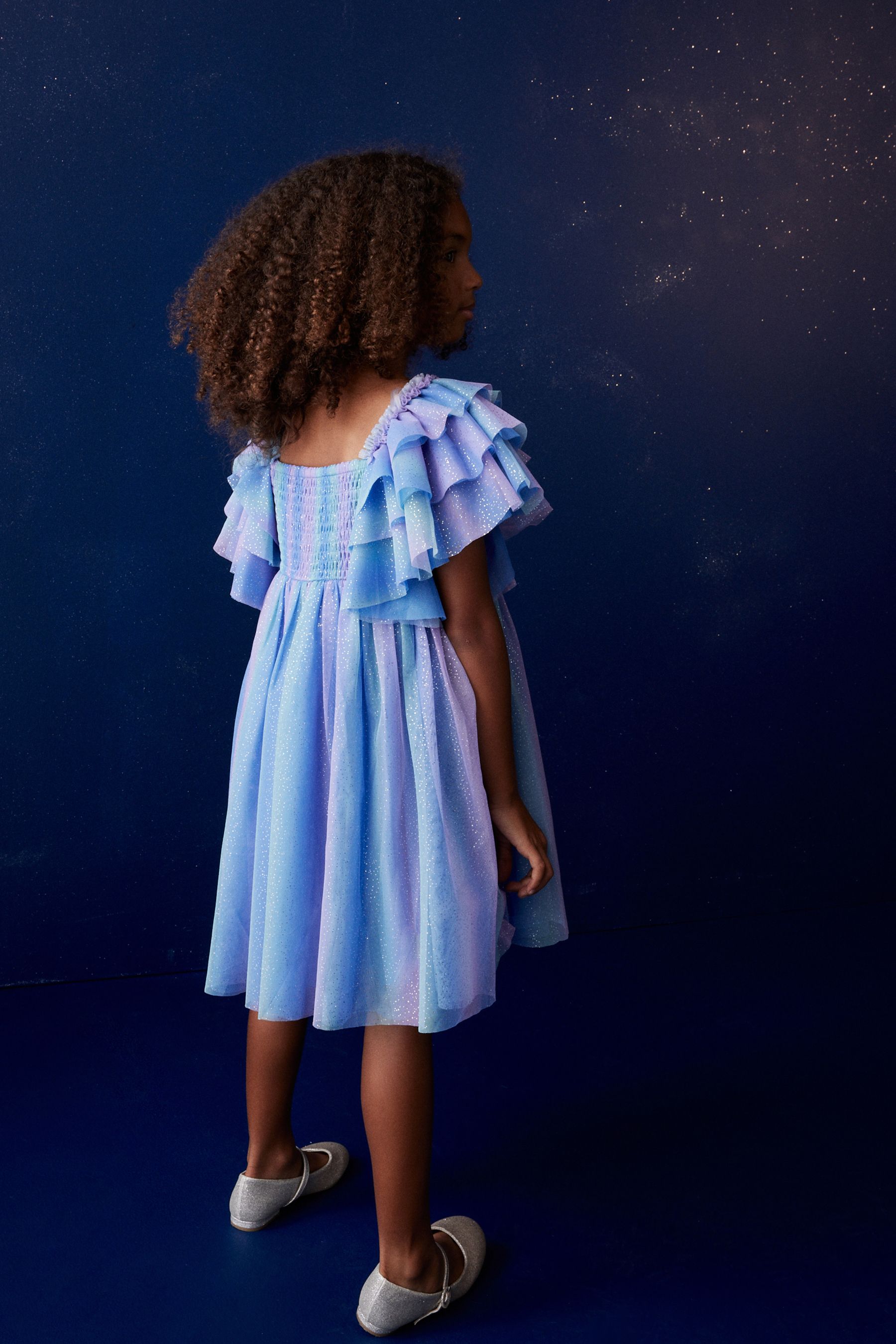 Buy Purple Blue Sparkle Frill Sleeve Mesh Party Dress 3 16yrs