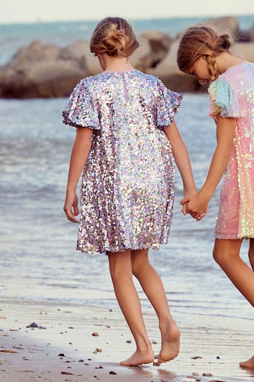 Lilac Purple/Pastel Rainbow Sequin Sparkle Party Dress (3-16yrs)