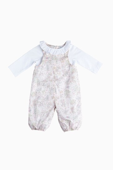 Trotters London Pink Little Liberty Print Etta Fawn Willow Dungaree