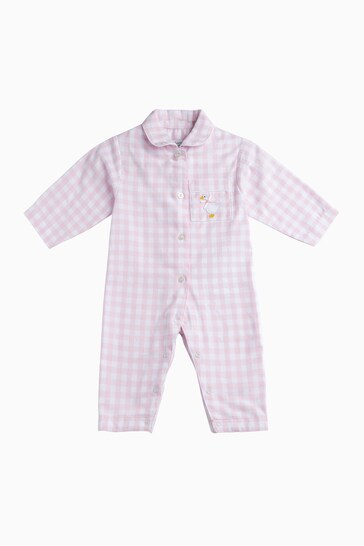 Trotters London Pink Pale Little Gingham Freya Cotton All In One