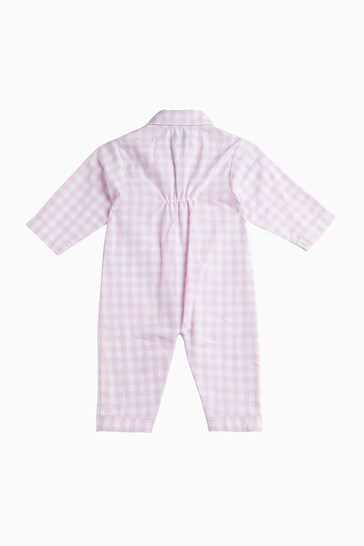 Trotters London Pink Pale Little Gingham Freya Cotton All In One