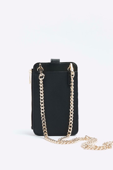 River Island Quilted Cross Body Bag With Chain Strap in Black