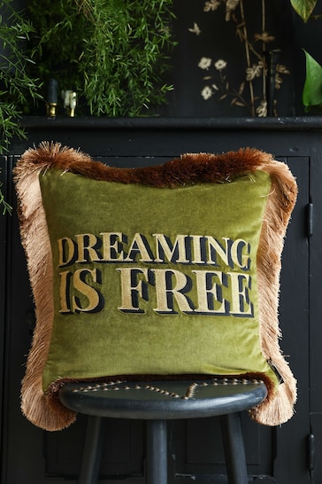Rockett St George Dreaming Is Free Velvet Fringe Feather Filled Cushion