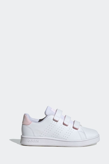 adidas White/Pink Sportswear Advantage Court Lifestyle Hook And Loop Trainers