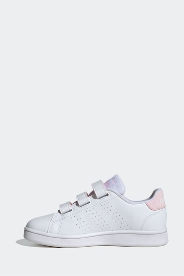 adidas White/Pink Sportswear Advantage Court Lifestyle Hook And Loop Trainers