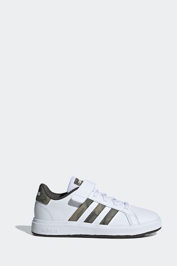 adidas White/Camo Sportswear Grand Court Elastic Lace And Top Strap Trainers