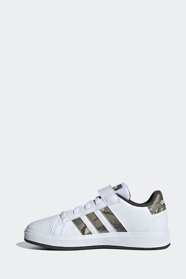 adidas White/Camo Sportswear Grand Court Elastic Lace And Top Strap Trainers