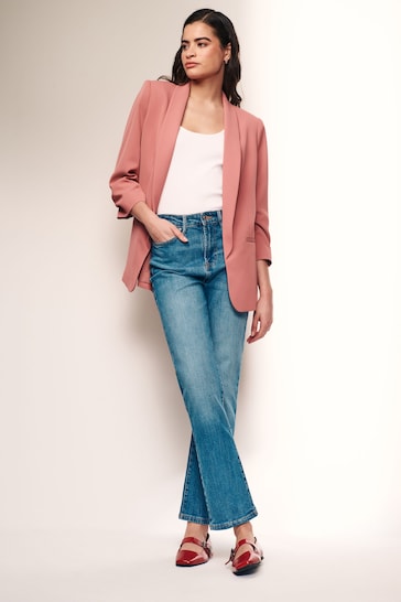 Pink Relaxed Ruched Sleeve Blazer