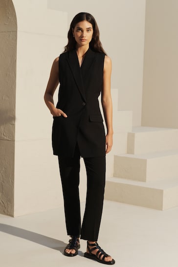 Black Sleeveless Asymmetric Tailored Blazer