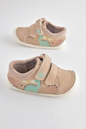 Neutral Dinosaur Scene Wide Fit (G) Crawler Shoes