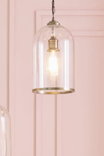 Pacific Clear Cloche Glass and Antique Brass Rimmed Pendant Ceiling Light