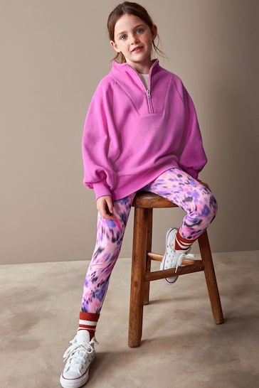 Bright Pink Half Zip Crew Sweatshirt And Leggings Set (3-16yrs)