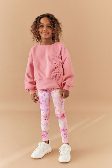 Buy Pink Ruched Sweatshirt And Floral Leggings Set (3-16yrs) from the Next  UK online shop