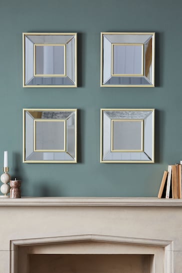 Set of 4 Light Natural Beveled Wall Mirrors