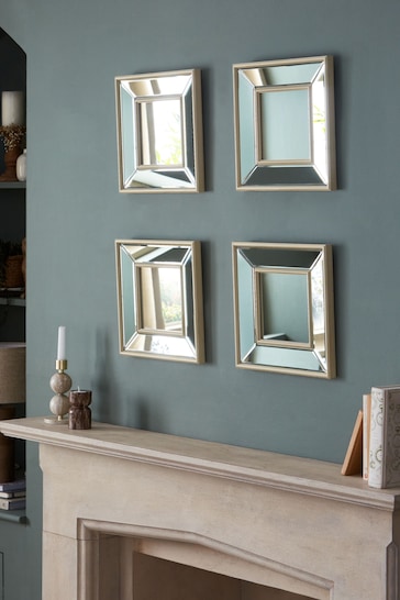 Set of 4 Light Natural Beveled Wall Mirrors