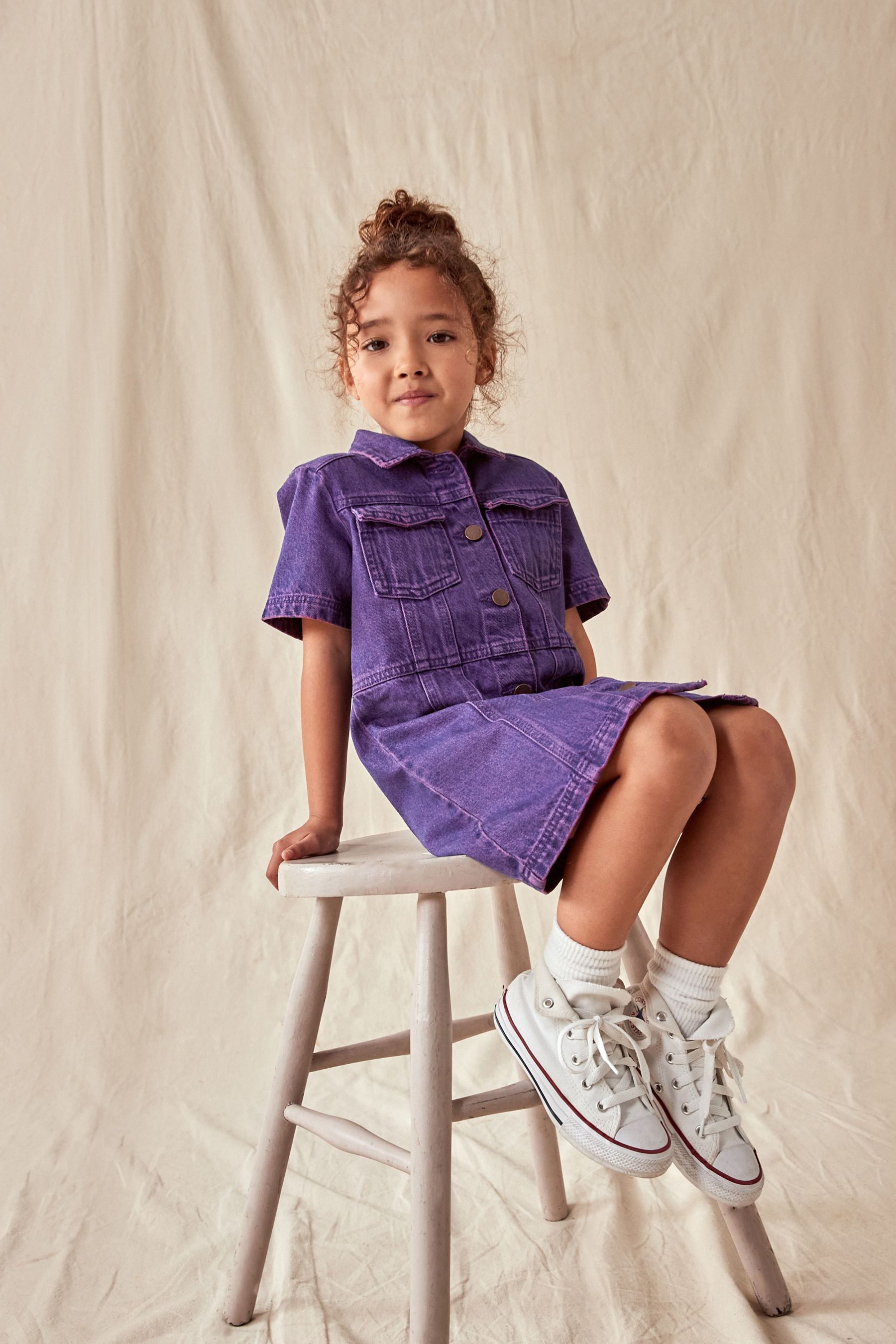 Purple Overdye Fitted Denim Dress 3 16yrs