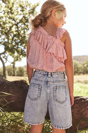 Pink Ditsy One-Shoulder Frill Blouse (3-16yrs)
