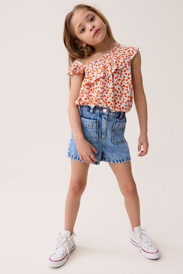 Red Cherries One-Shoulder Frill Blouse (3-16yrs)