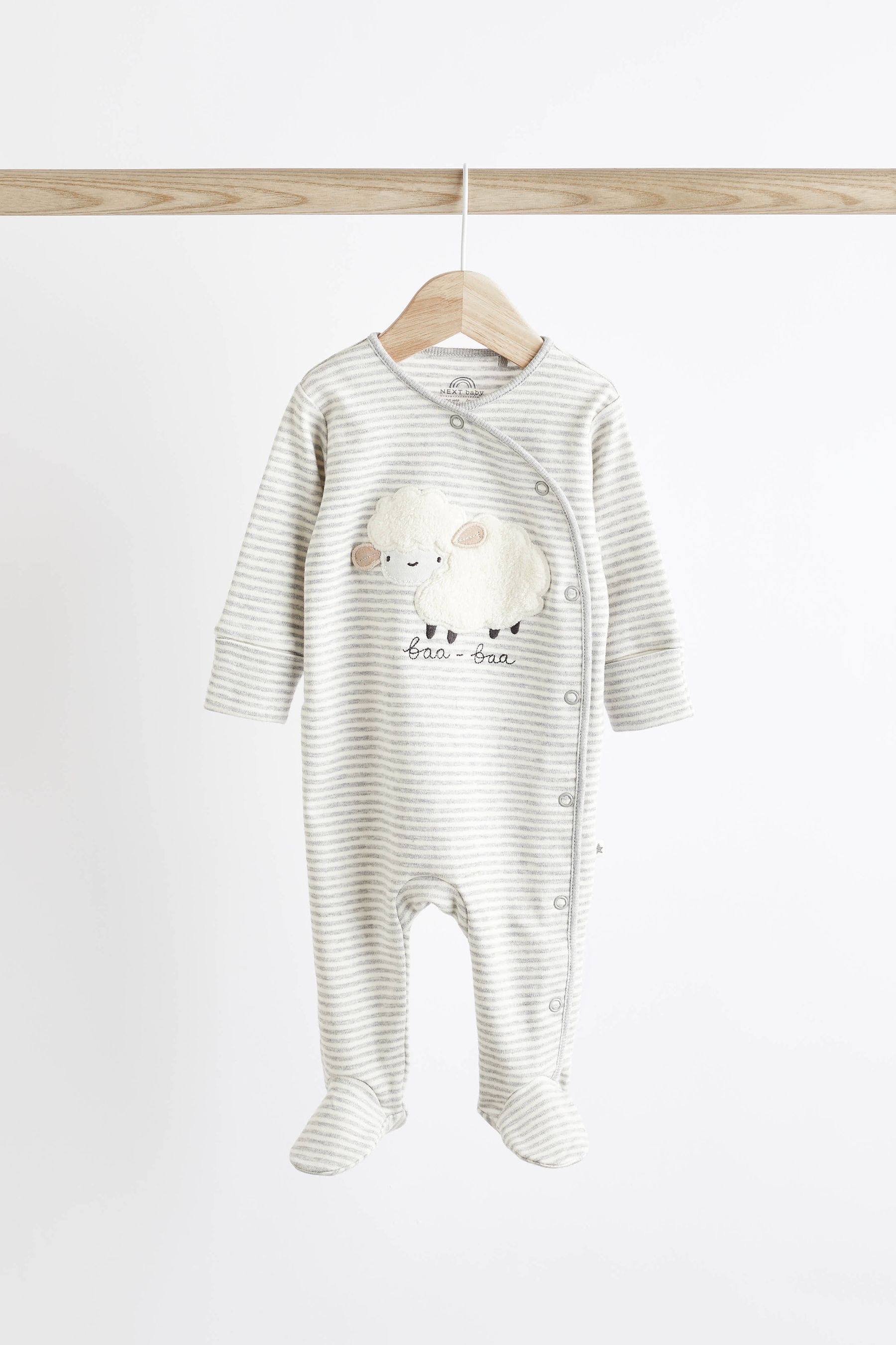 Grey Sheep Delicate Appliqu Baby Sleepsuits 3 Pack 0 2yrs