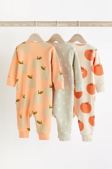 Peach/Cream Baby Cotton Sleepsuits 3 Pack (0mths-3yrs)