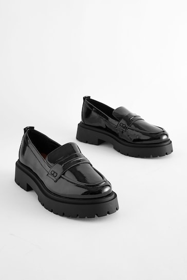 Black Patent Extra Wide Fit Forever Comfort Chunky Loafers