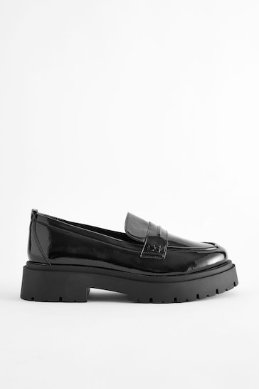 Black Patent Extra Wide Fit Forever Comfort Chunky Loafers