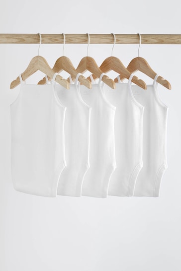 White 5 Pack Strappy Baby Bodysuits
