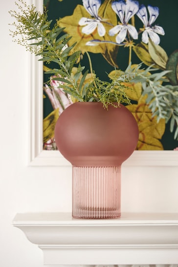 Clarke & Clarke Pink Ribbed Round Vase
