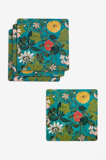 Clarke & Clarke Kingfisher Teal Blue Passiflora Set of 4 Placemats