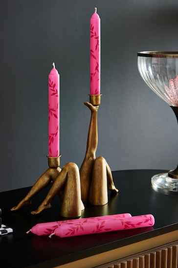 Rockett St George Set of 4 Pink Leaf Dinner Candles