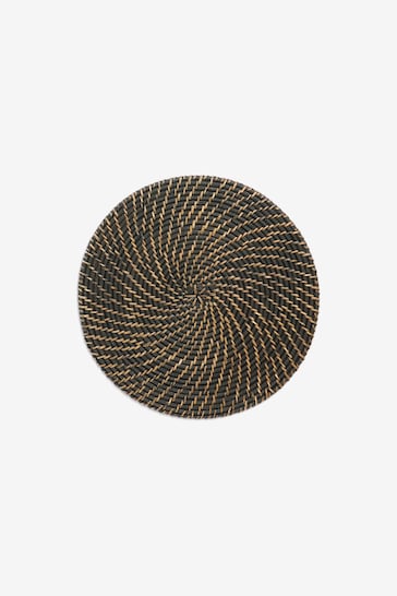French Connection Black Rattan Hand Woven Placemat