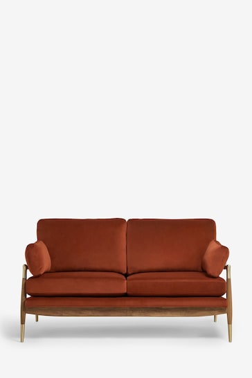Soft Velvet Rust Brown Flinton Wooden 3 Seater Sofa
