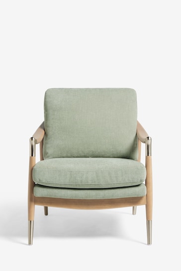 Soft Texture Sage Green Flinton Wooden Oak Effect Leg Accent Chair
