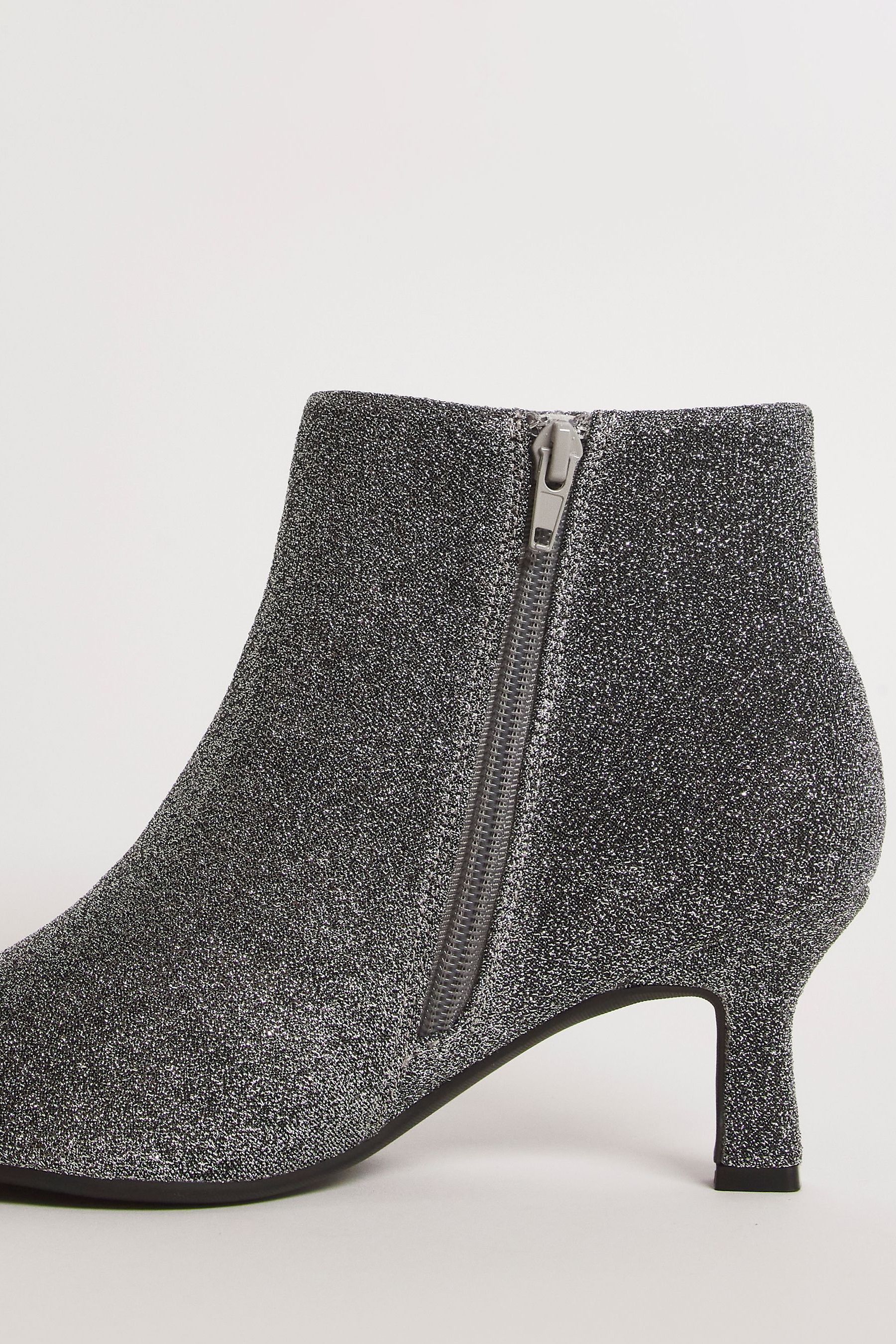 JD Williams Silver Kitten Heel Boots in Extra Wide Fit