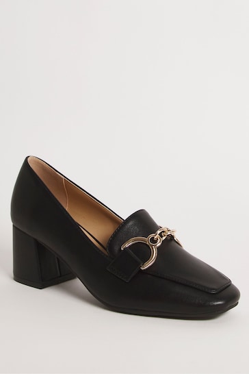 JD Williams Black Flexible Block Heel Loafers With Trim In Wide Fit