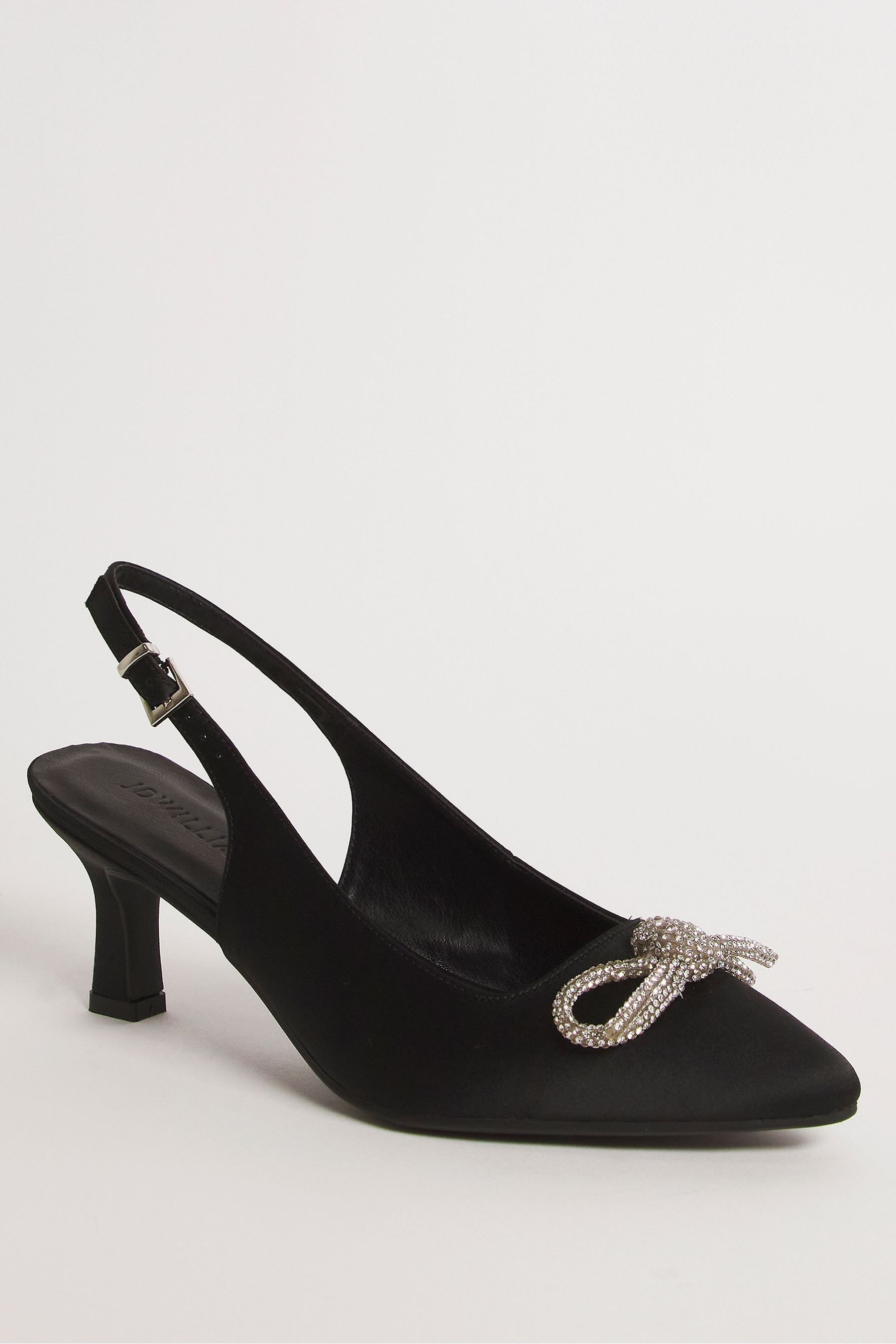 Buy JD Williams Wide Satin Slingback Black Shoes With Bow Trim